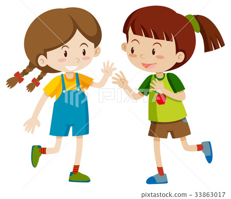 插图素材: two happy girls playing