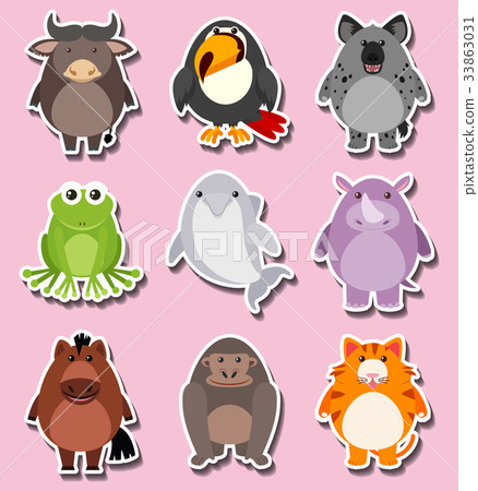 Sticker design with cute animal characters Sticker design with cute animal characters 33863031