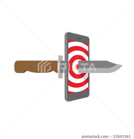 Smartphone with target pattern on screen and knife 33863361