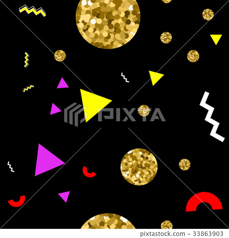 Memphis style seamless pattern with golden glitter Memphis style seamless pattern with golden glitter 33863903