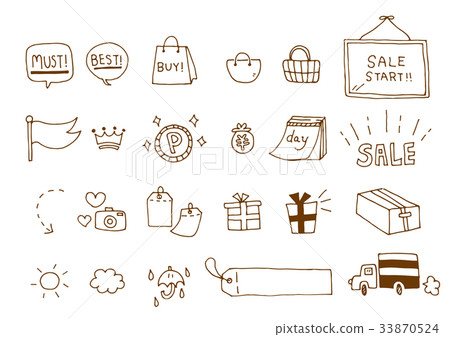 2, hand drawn icon set for net shop 33870524