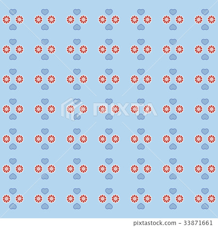 Cute pattern with hearts and flowers on a color Cute pattern with hearts and flowers on a color 33871661