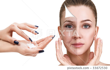 Woman's face before and after rejuvenation. Woman's face before and after rejuvenation. 33872530