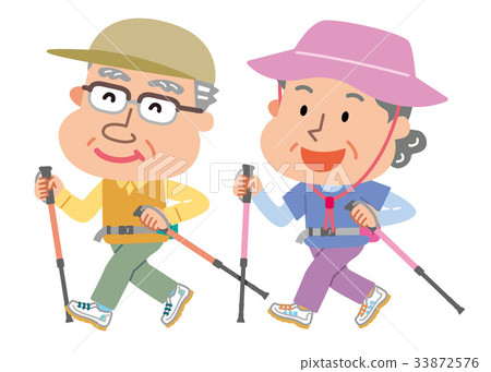 北歐走的年長男人和婦女例證 33872576