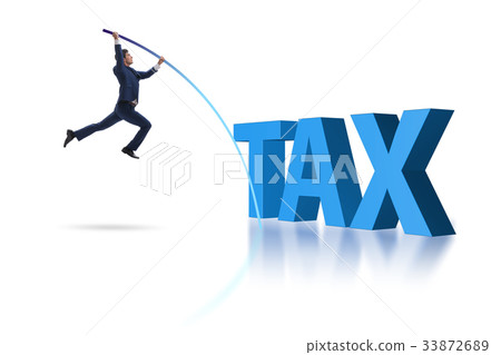 Businessman vault jumping over tax Businessman vault jumping over tax 33872689