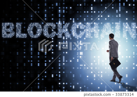 Businessman in blockchain cryptocurrency concept 33873314