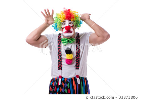 Funny clown acting silly isolated on white Funny clown acting silly isolated on white 33873800