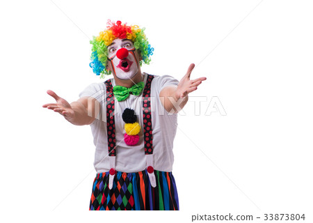Funny clown acting silly isolated on white 33873804
