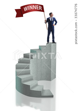 Businessman with winner banner isolated on white Businessman with winner banner isolated on white 33874776
