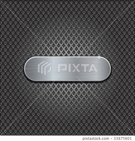 Metal brushed oval plate on perforated background Metal brushed oval plate on perforated background 33875601
