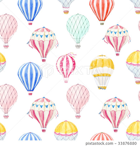 Watercolor air baloon vector pattern 33876880
