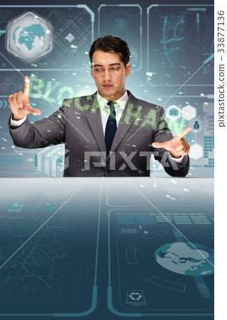 Businessman in blockchain cryptocurrency concept Businessman in blockchain cryptocurrency concept 33877136