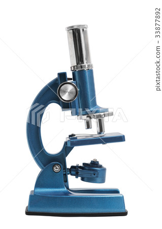 Blue microscope on isolated background. 33877892