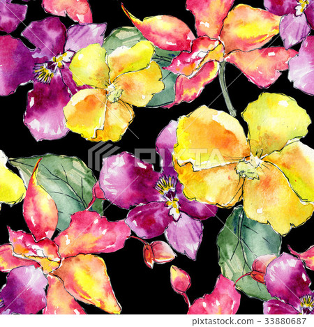 Wildflower orchid flower pattern in a watercolor Wildflower orchid flower pattern in a watercolor 33880687