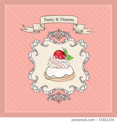 Cake. Cafe menu Background Bakery. Sweet, Dessert - Stock Illustration  [33882216] - PIXTA