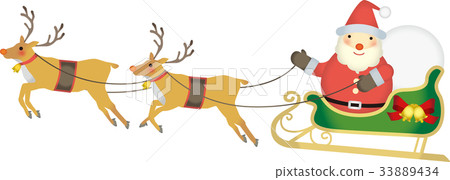 拉扯雪橇的馴鹿和聖誕老人 33889434