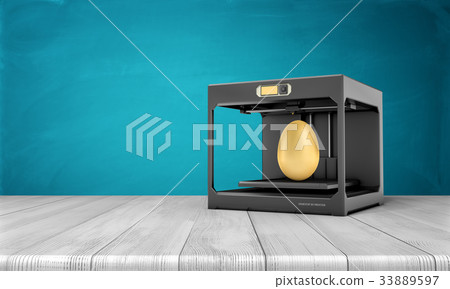 3d rendering of a black 3d-printer standing on a 33889597