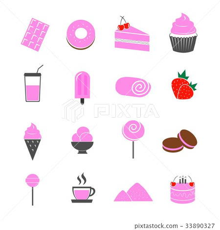 dessert strawberry flavor icons set vector 33890327