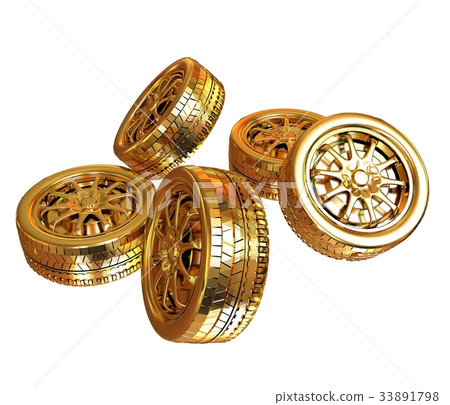 Golden wheels Set isolated on white. Top view 33891798