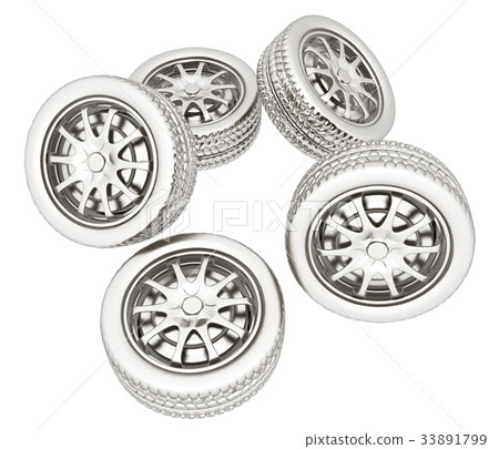 Car wheels. Top view. 3d illustration 33891799