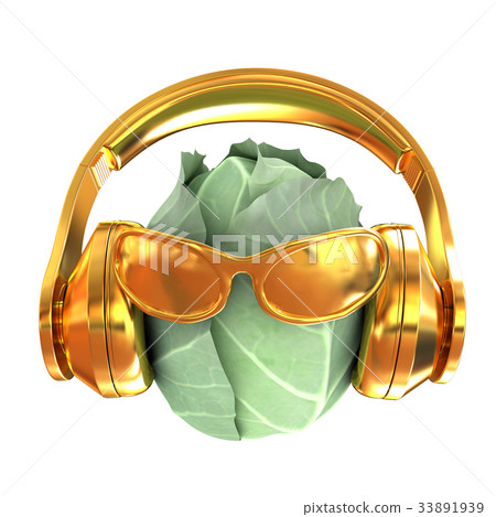 Green cabbage with sun glass and headphones 33891939