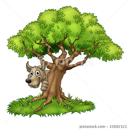Cartoon Fairytale Big Bad Wolf and Tree Cartoon Fairytale Big Bad Wolf and Tree 33892321