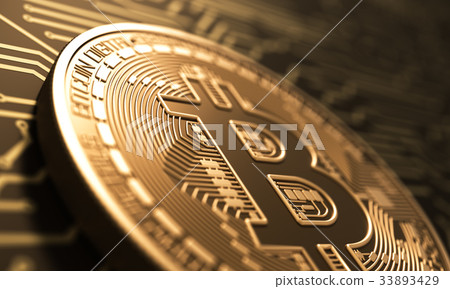 Virtual Coin Bitcoin On Background Of Printed 33893429
