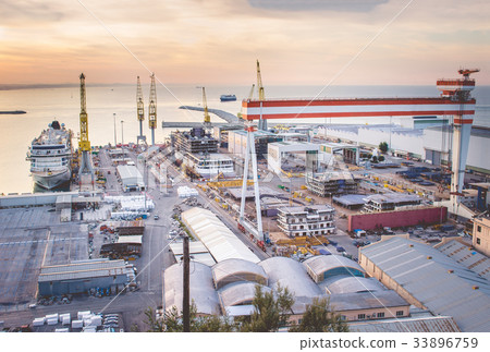 Industrial commercial port at sunset, Ancona Italy 33896759