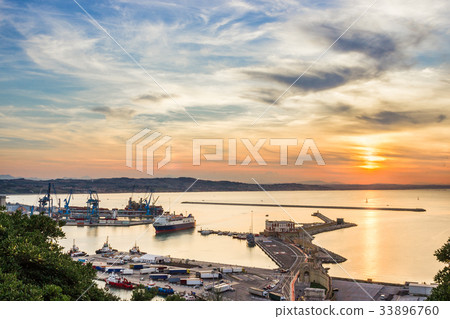 Industrial commercial port at sunset, Ancona Italy 33896760