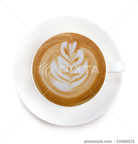 Top view latte art coffee on white background Top view latte art coffee on white background 33898025