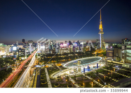 爱知县名古屋市风景荣的夜景 图库照片