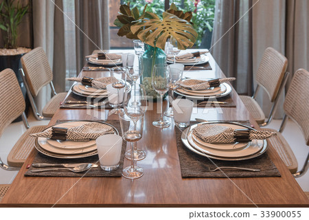 luxury table set on wooden dining table luxury table set on wooden dining table 33900055