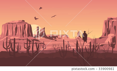 Cartoon illustration of prairie wild west. Cartoon illustration of prairie wild west. 33900981