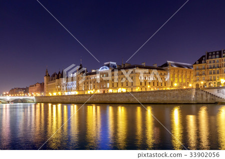 Paris. Quay in the night light. Paris. Quay in the night light. 33902056