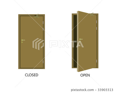 Open and closed door house front. Wooden open 33903313