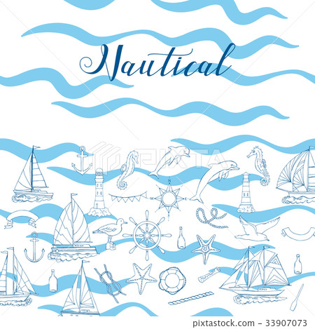 Nautical background hand drawn elements 33907073
