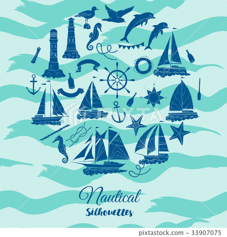 Nautical background hand drawn elements 33907075