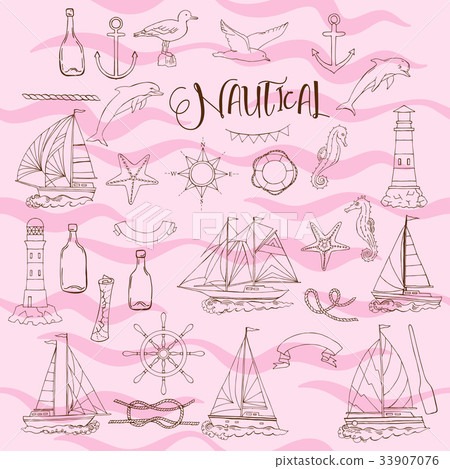Nautical background hand drawn elements 33907076