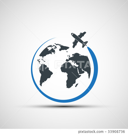 Vector icons airplane fly around the planet earth - Stock Illustration ...