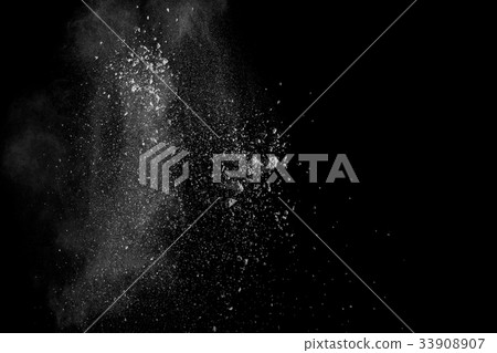 Launched white powder isolated on black background 33908907