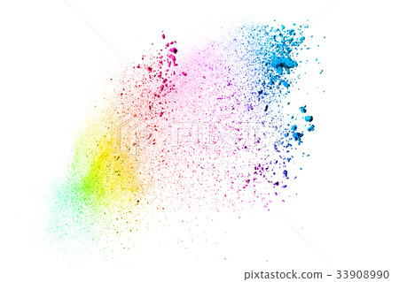 Multicolored powder explosion on white background. 33908990