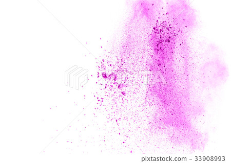 Multicolored powder explosion on white background. Multicolored powder explosion on white background. 33908993
