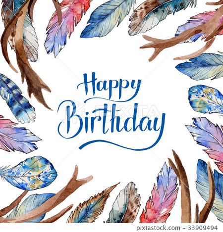 Watercolor bird feather frame from wing. - Stock Illustration [33909494 ...