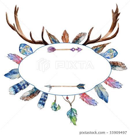Watercolor bird feather frame from wing. - Stock Illustration [33909497 ...