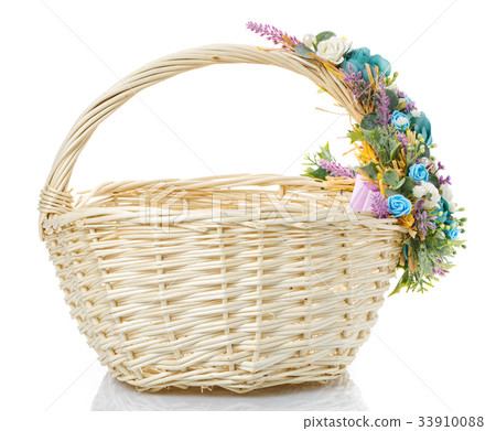 basket decorated with flowers isolated on white basket decorated with flowers isolated on white 33910088