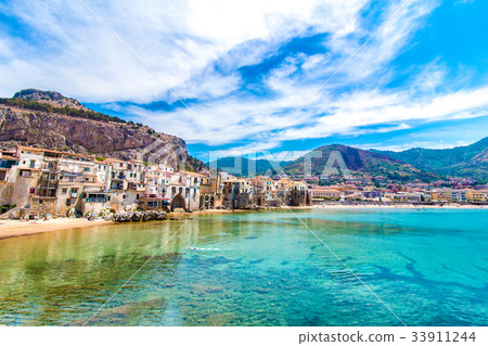View of cefalu, town on the sea in Sicily, Italy 33911244