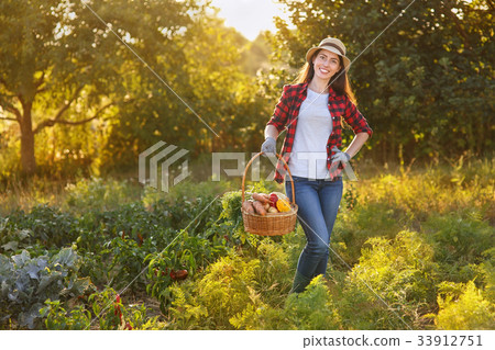 woman with basket of vegetables 33912751