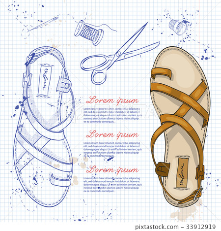 Fashion vector sketch womens shoes. 33912919