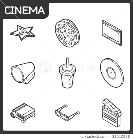 Cinema outline isometric icons 33912928