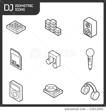 DJ outline isometric icons DJ outline isometric icons 33912985